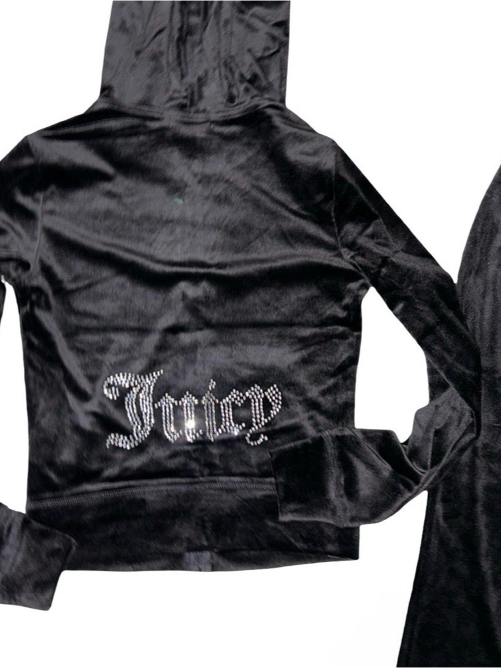 JUICY COUTURE BLACK LIQUORICE OG BLING RHINESTONE VELOUR TRACKSUIT *HOODIE* NWT - Picture 14 of 15